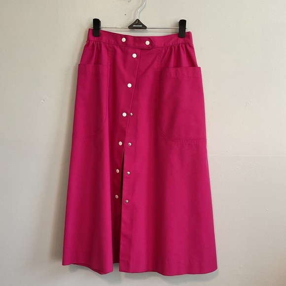 Y2K Vintage Coquette Button Down Fucsia Maxi Skirt with pockets - Extra Small - Picture 1 of 7